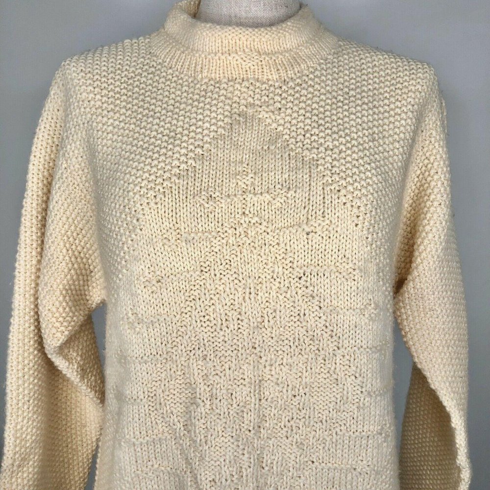 Linda Allard Ellen Tracy Wool Sweater Womens Size M Fisherman Knit Vintage Tunic